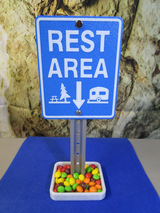 Rest Area Desk Sign with Handy Tray – Business Cards & Treats Organizer
