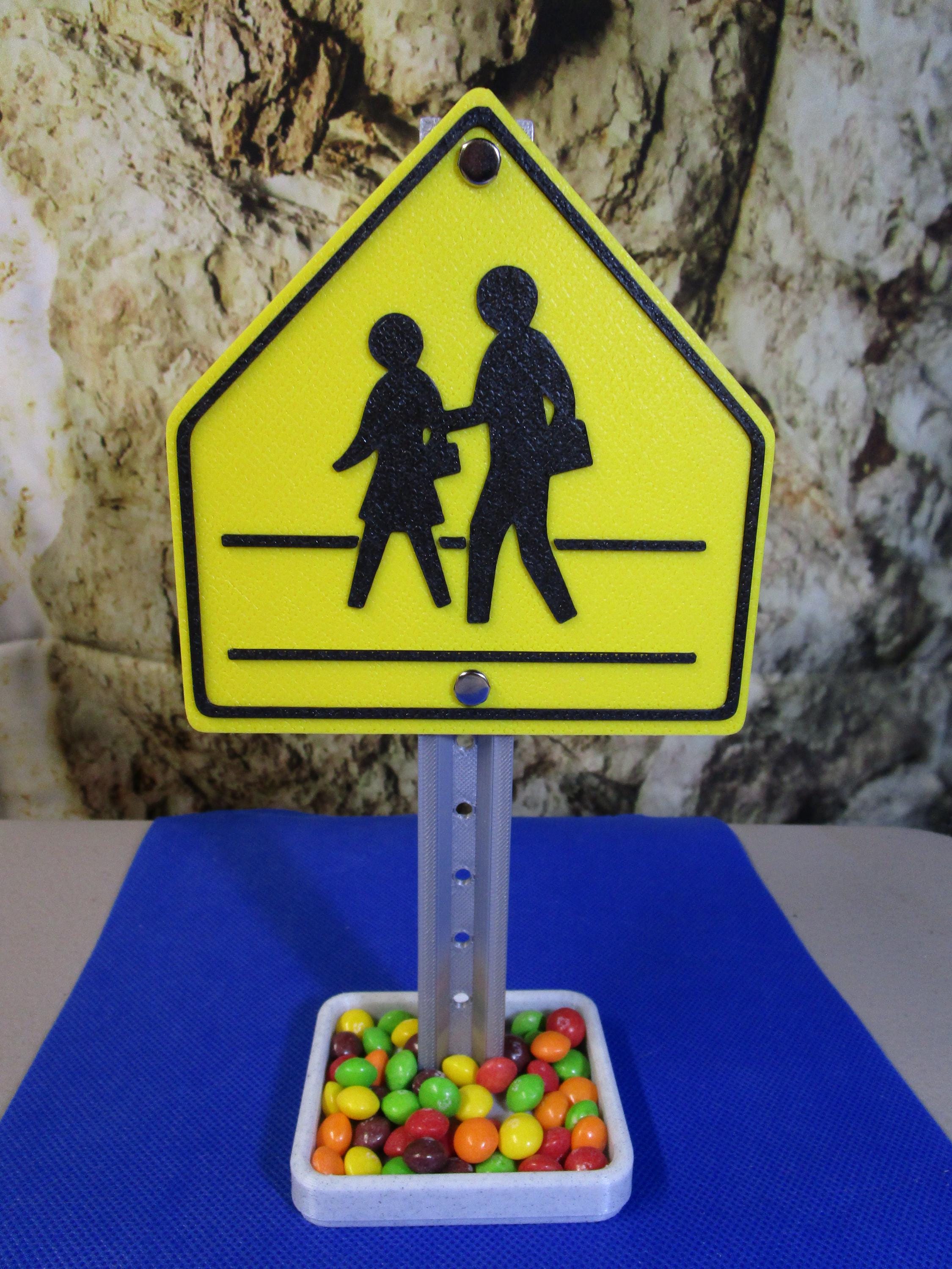 Mini School Crossing Desk Sign – Business Card Holder & Candy Tray | Industrial-Strength Plastic
