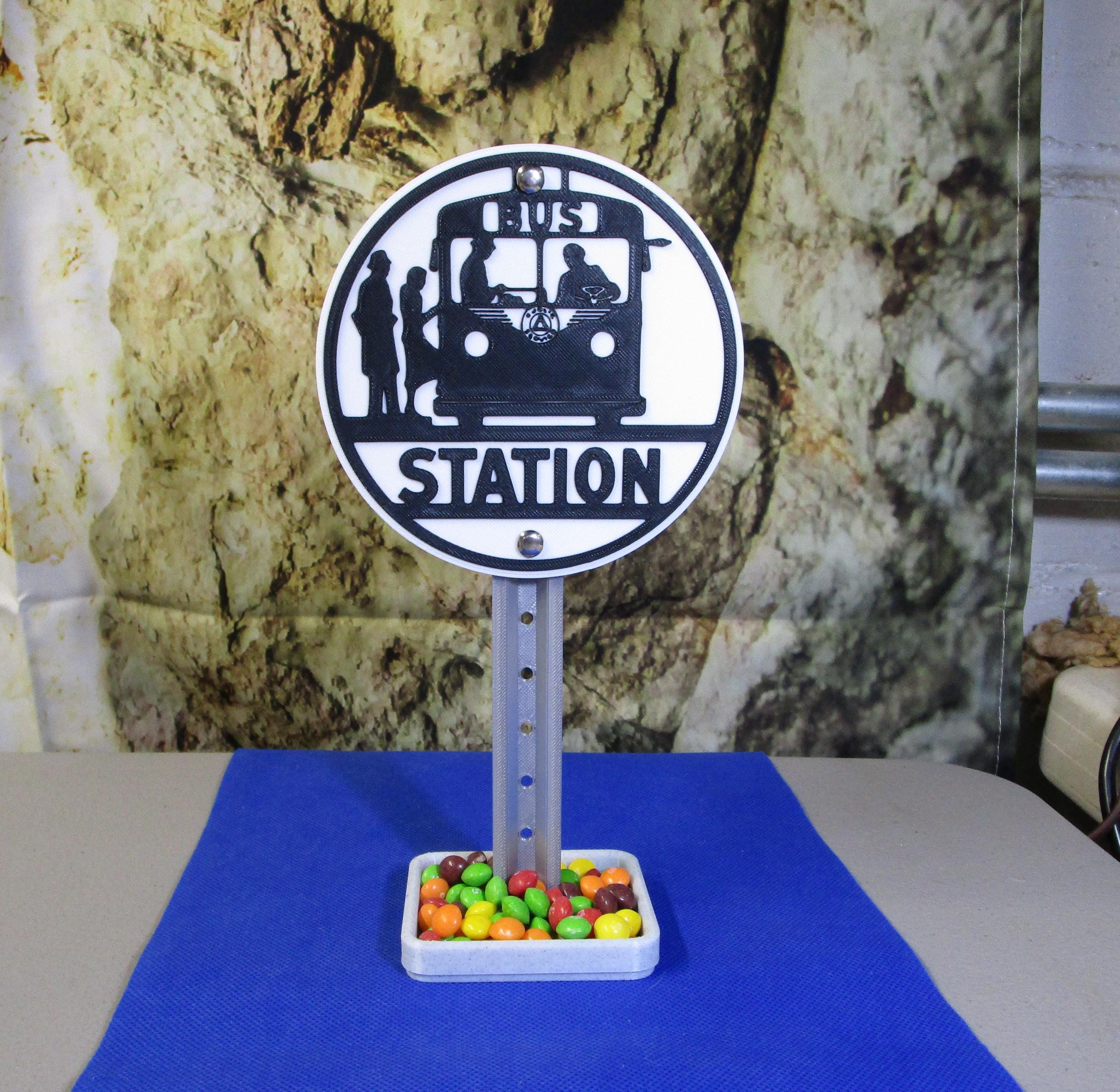 Bus Station Mini Desk Sign with Tray – Retro Transit Vibe