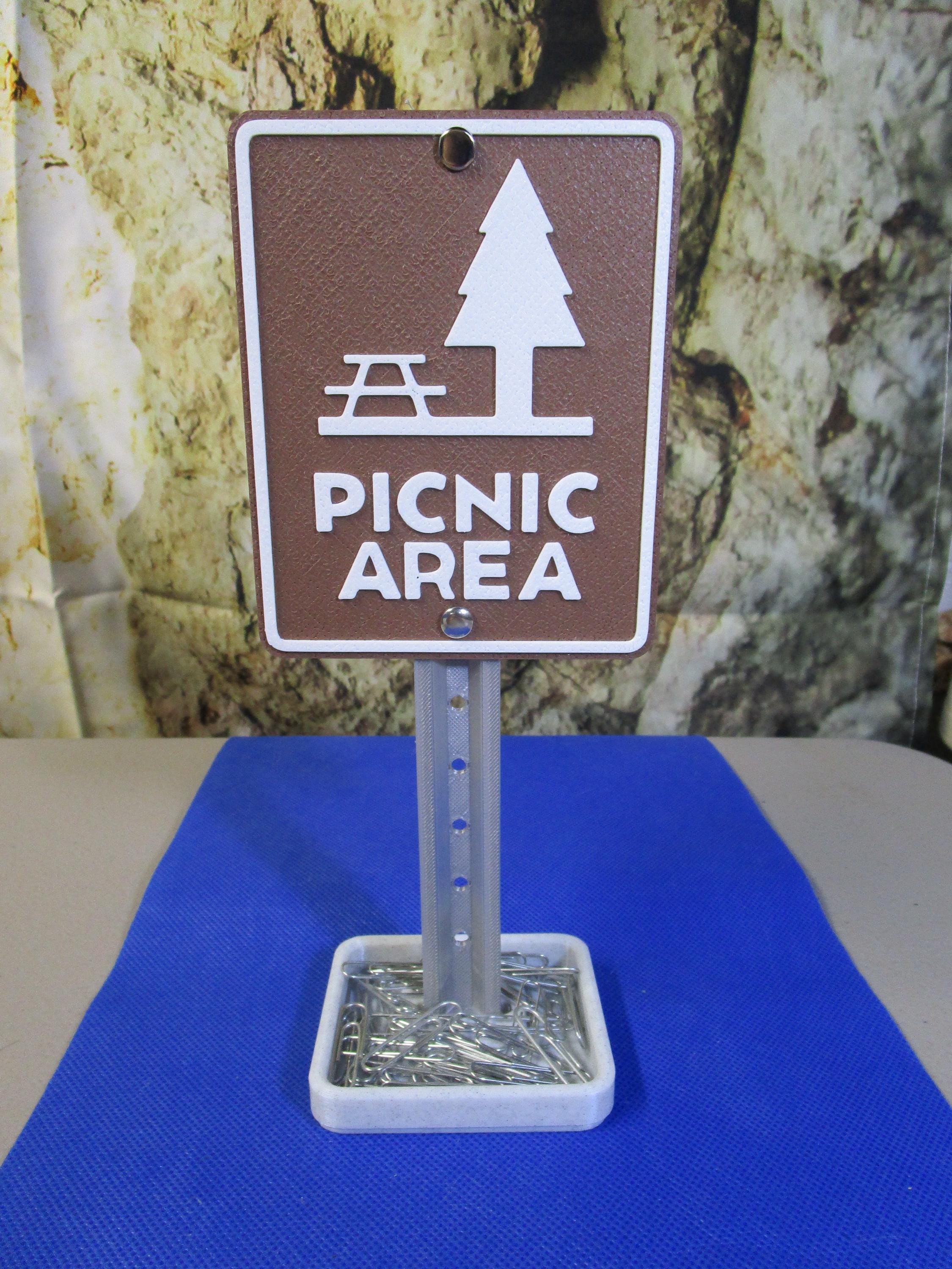 Picnic Area Mini Desk Sign – Authentic Road Sign, Business Card Holder & Candy Tray