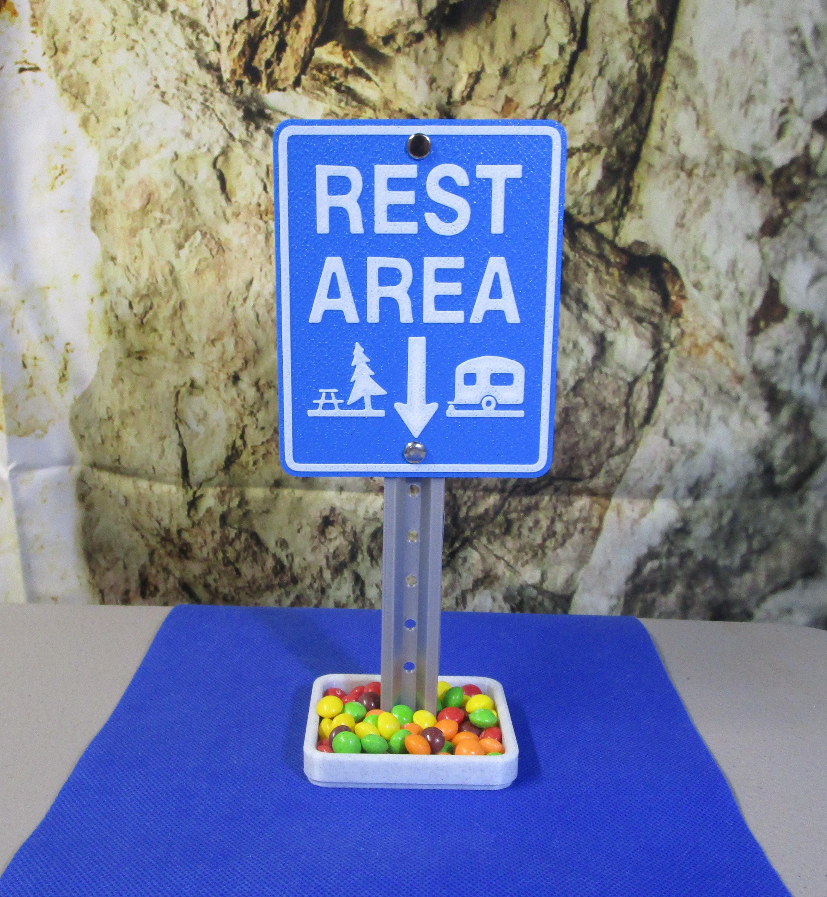 Rest Area Desk Sign with Handy Tray – Business Cards & Treats Organizer
