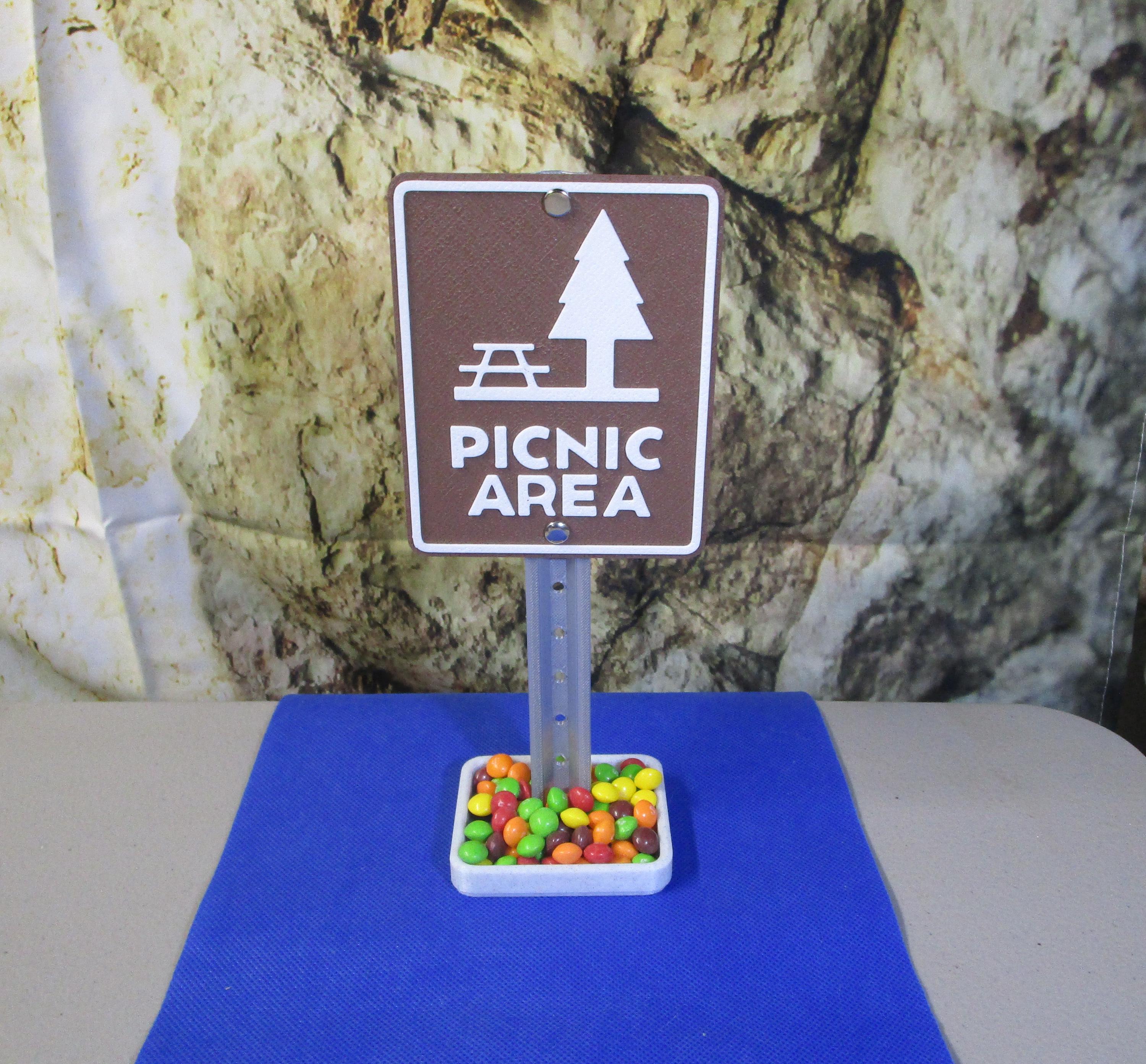 Picnic Area Mini Desk Sign – Authentic Road Sign, Business Card Holder & Candy Tray