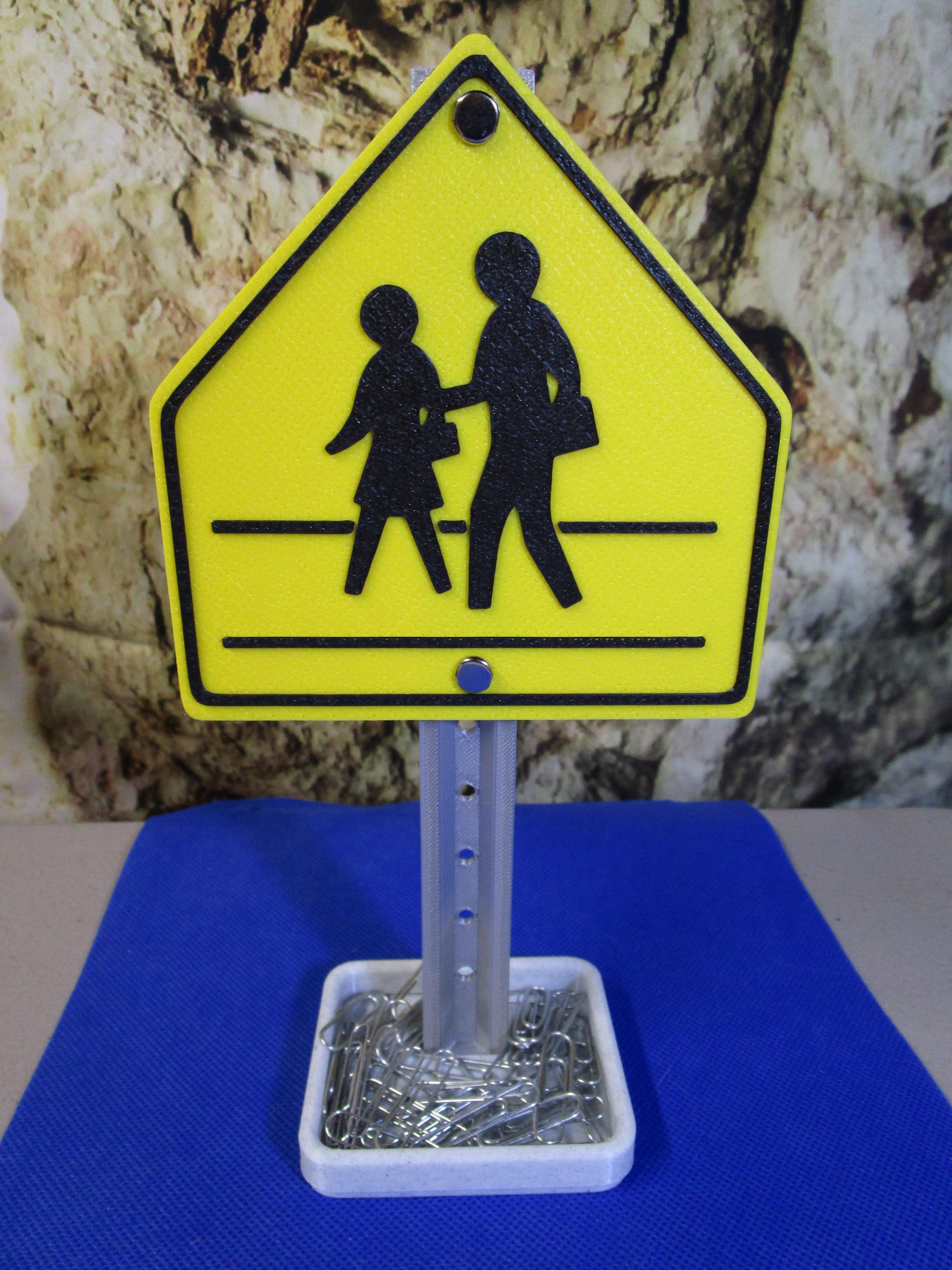 Mini School Crossing Desk Sign – Business Card Holder & Candy Tray | Industrial-Strength Plastic