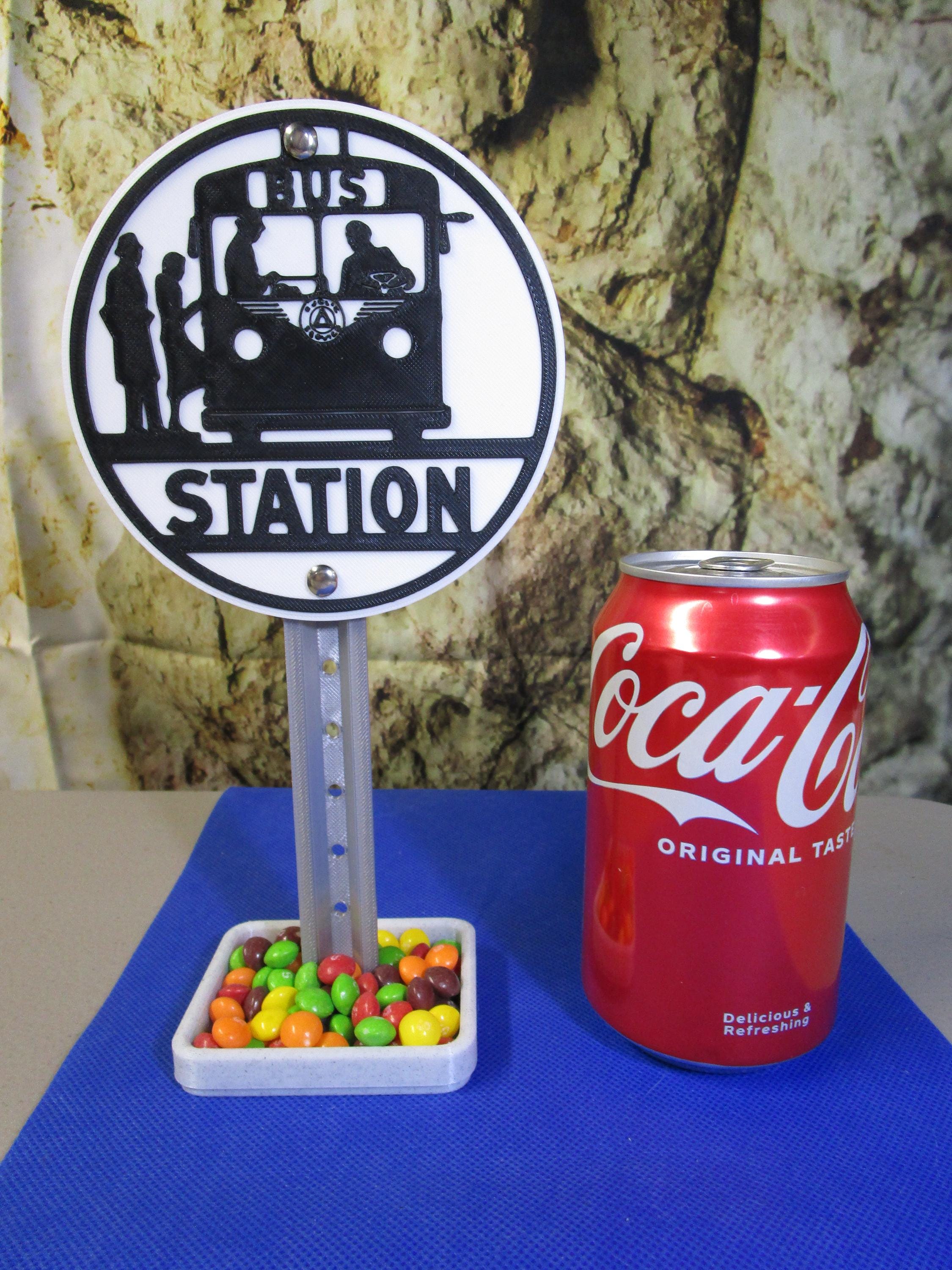 Bus Station Mini Desk Sign with Tray – Retro Transit Vibe