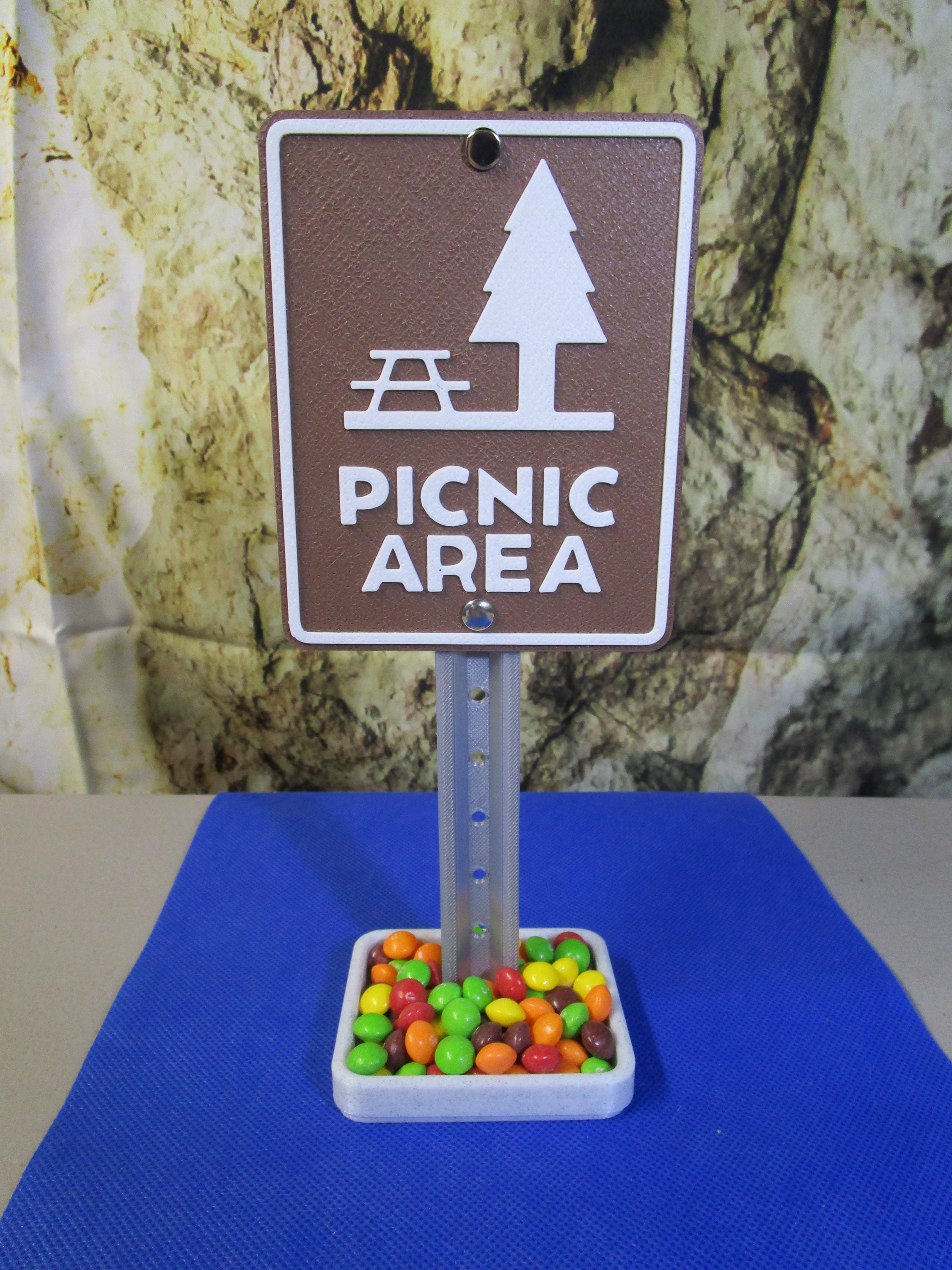 Picnic Area Mini Desk Sign – Authentic Road Sign, Business Card Holder & Candy Tray