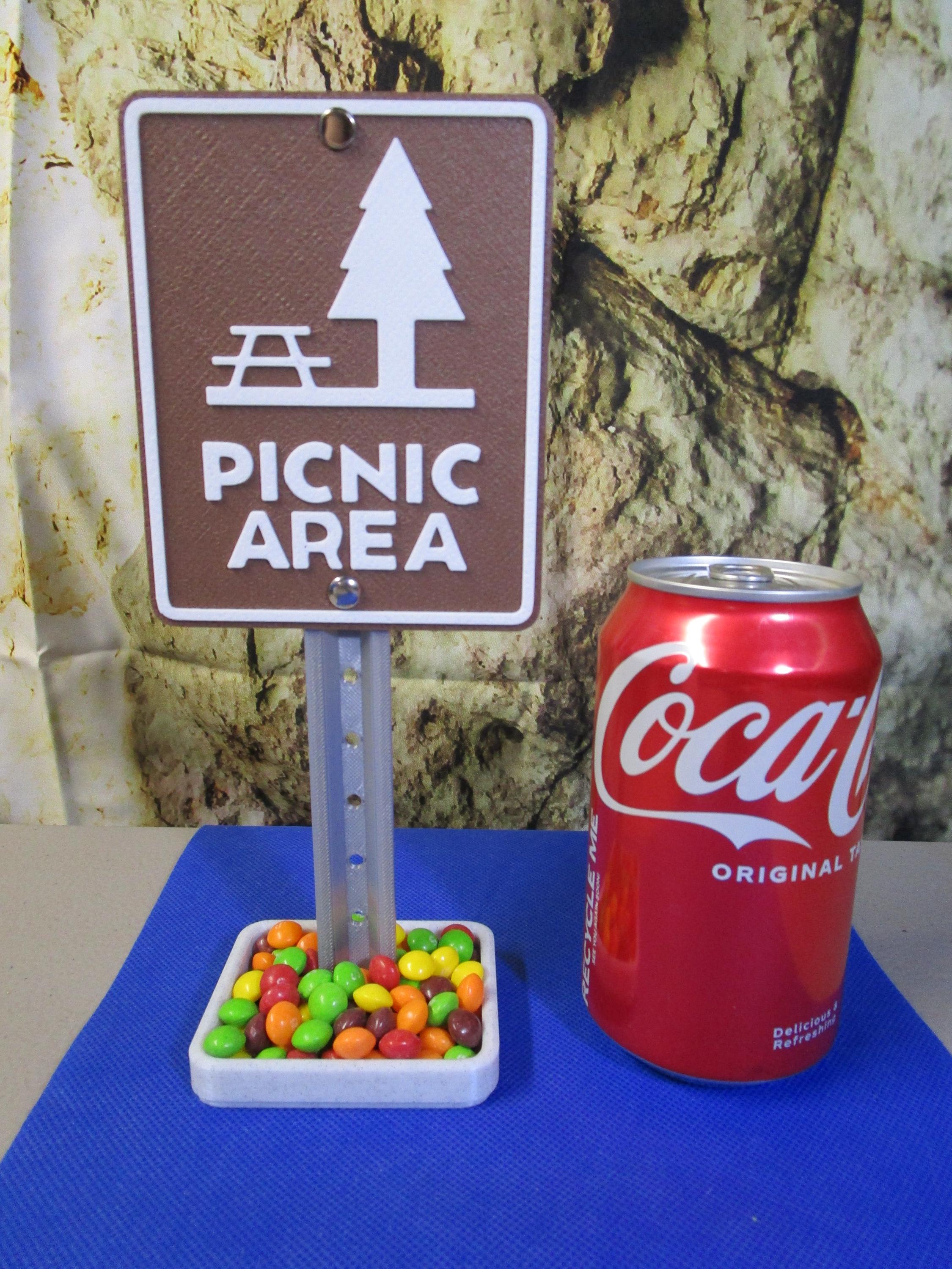 Picnic Area Mini Desk Sign – Authentic Road Sign, Business Card Holder & Candy Tray