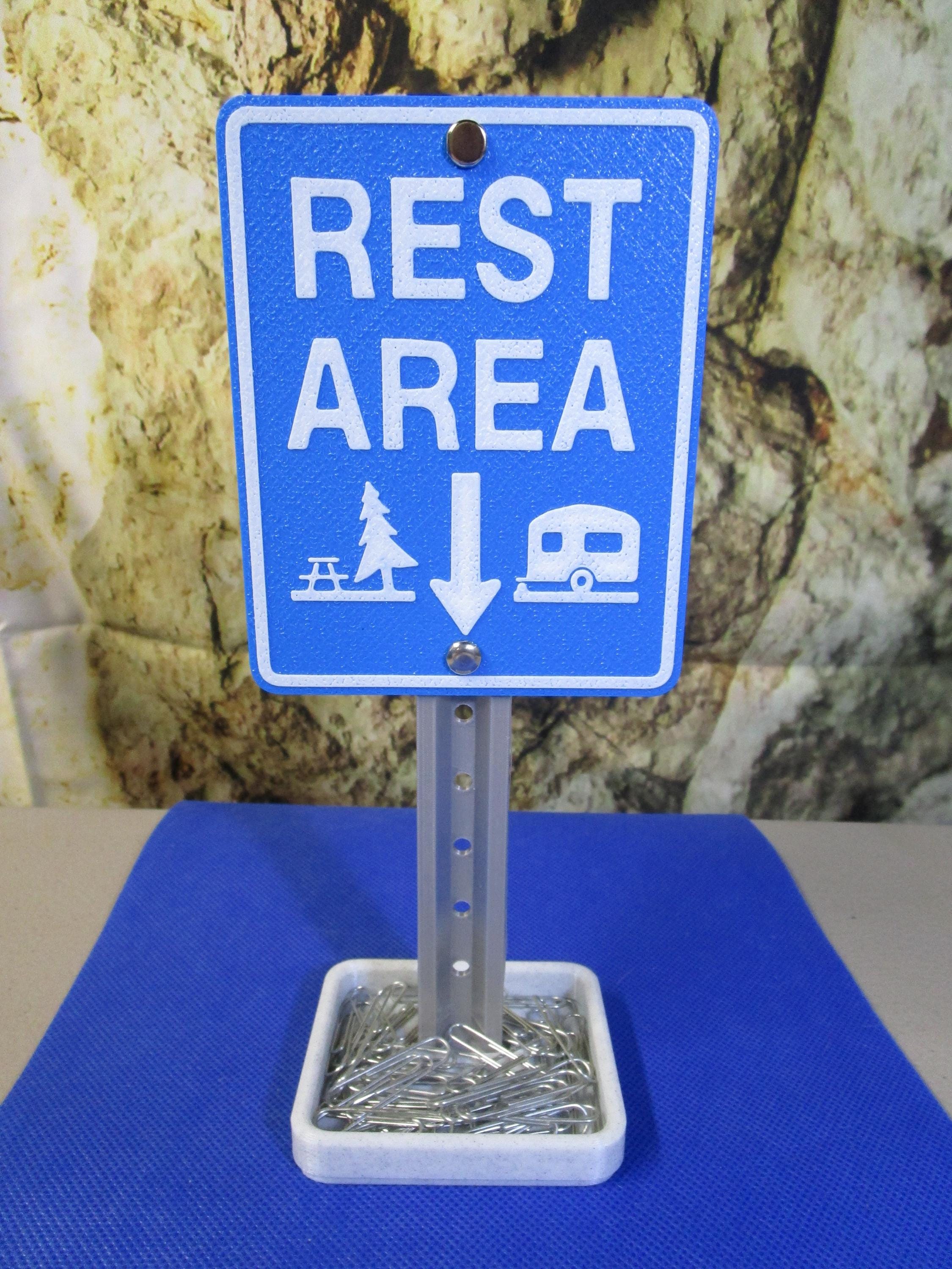 Rest Area Desk Sign with Handy Tray – Business Cards & Treats Organizer