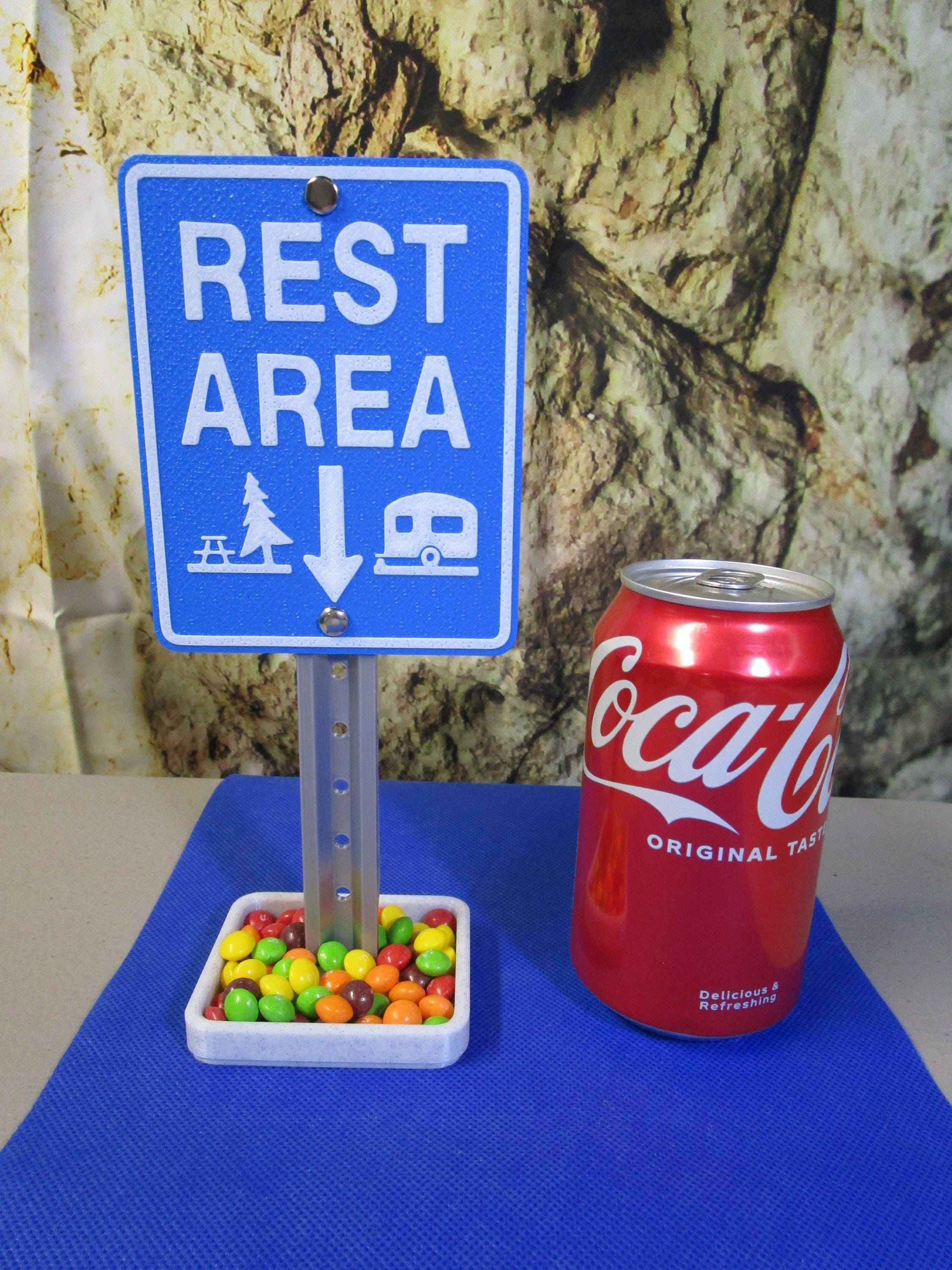 Rest Area Desk Sign with Handy Tray – Business Cards & Treats Organizer