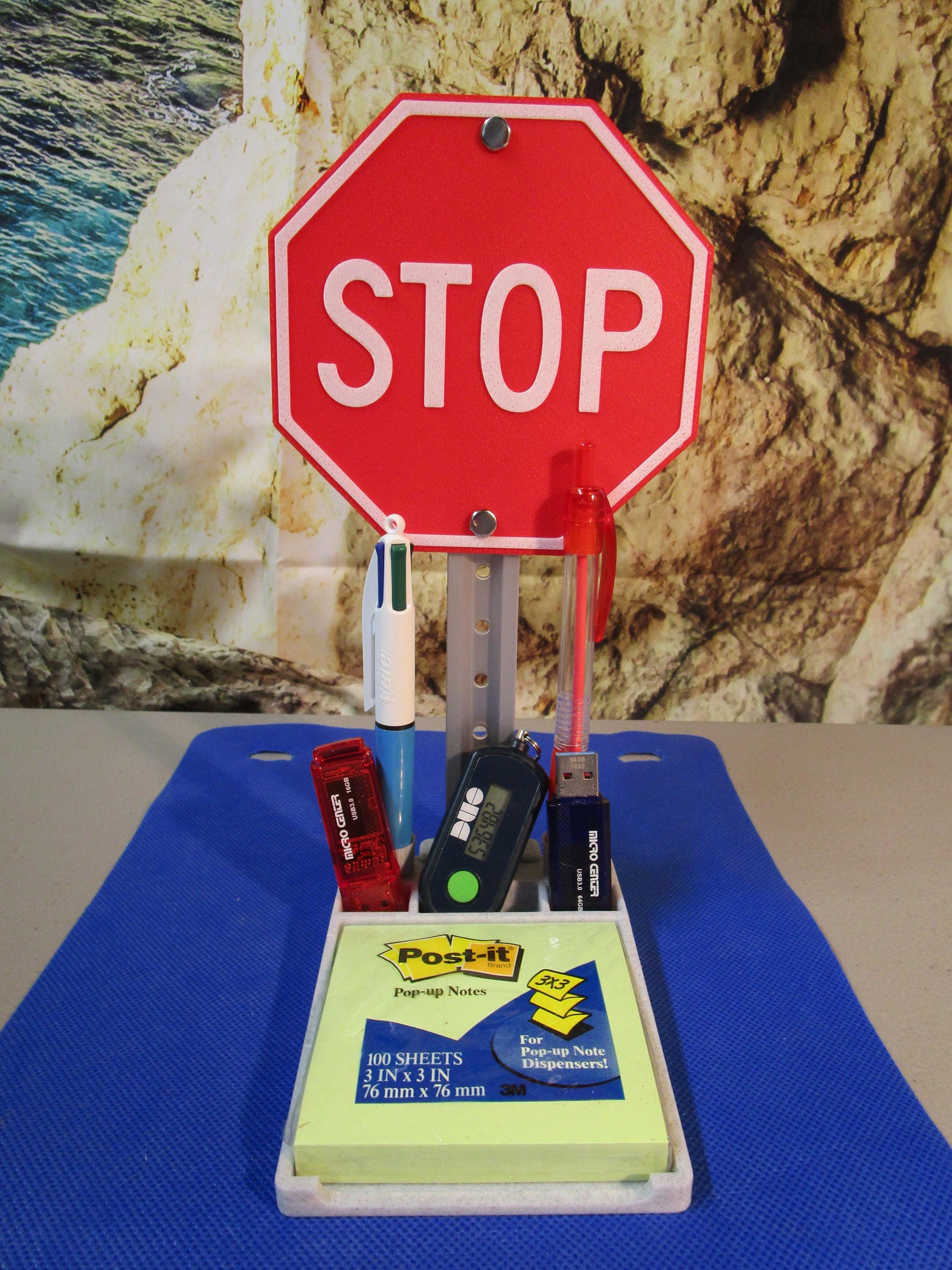 Stop Sign Desk Organizer | Pen, USB & Authenticator Holder