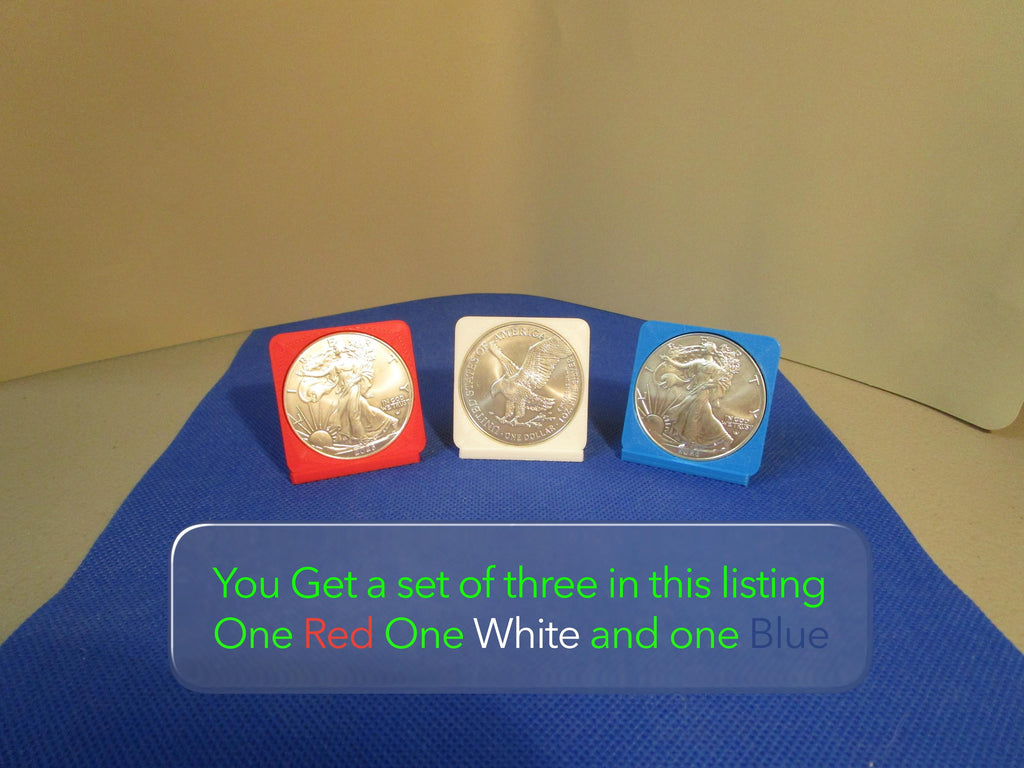 Red White Blue Standing Liberty 1 oz Silver Coin Display Stand Set