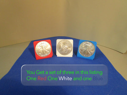 Red White Blue Standing Liberty 1 oz Silver Coin Display Stand Set