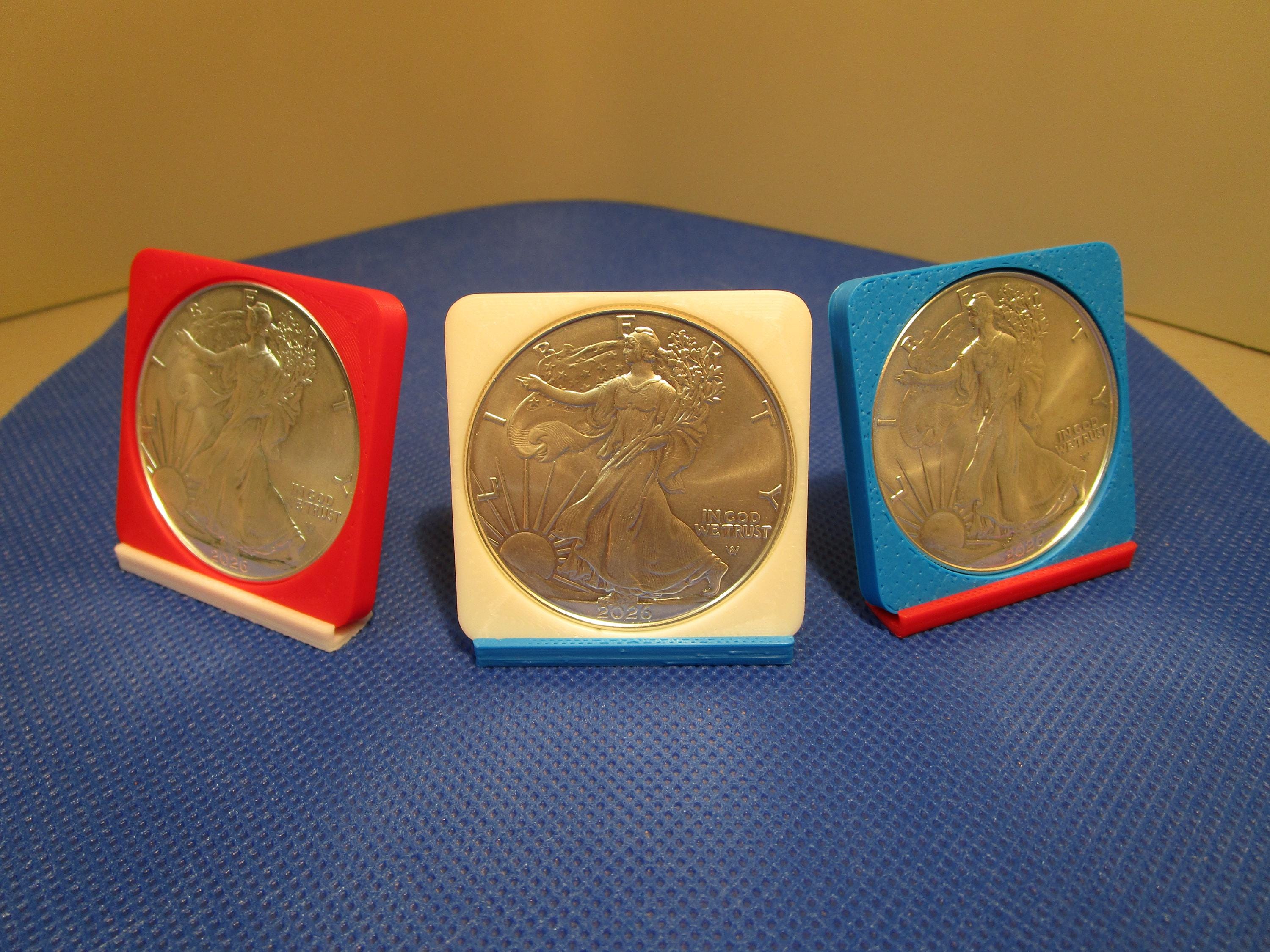 Red White Blue Standing Liberty 1 oz Silver Coin Display Stand Set