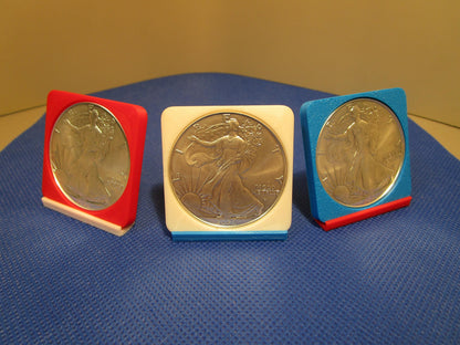 Red White Blue Standing Liberty 1 oz Silver Coin Display Stand Set