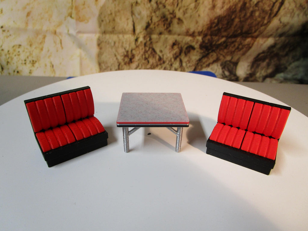 1950s Diner Booth Set – Retro Restaurant Miniature, 1:32 Scale Diorama Accessory