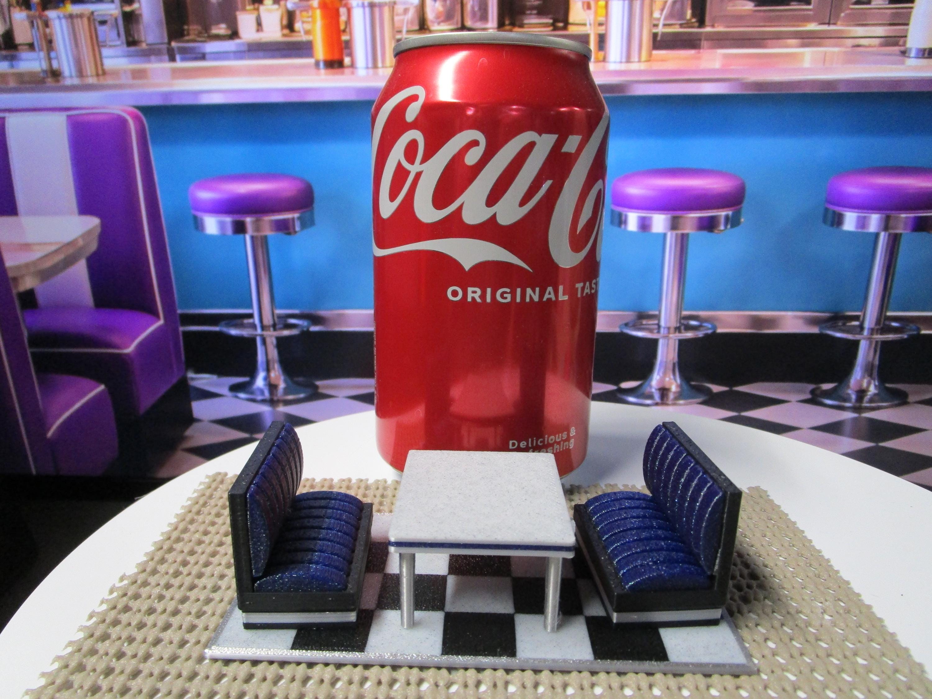 Miniature Diner Booth Set, Purple Sparkle Seats, Checkered Floor, Retro Display